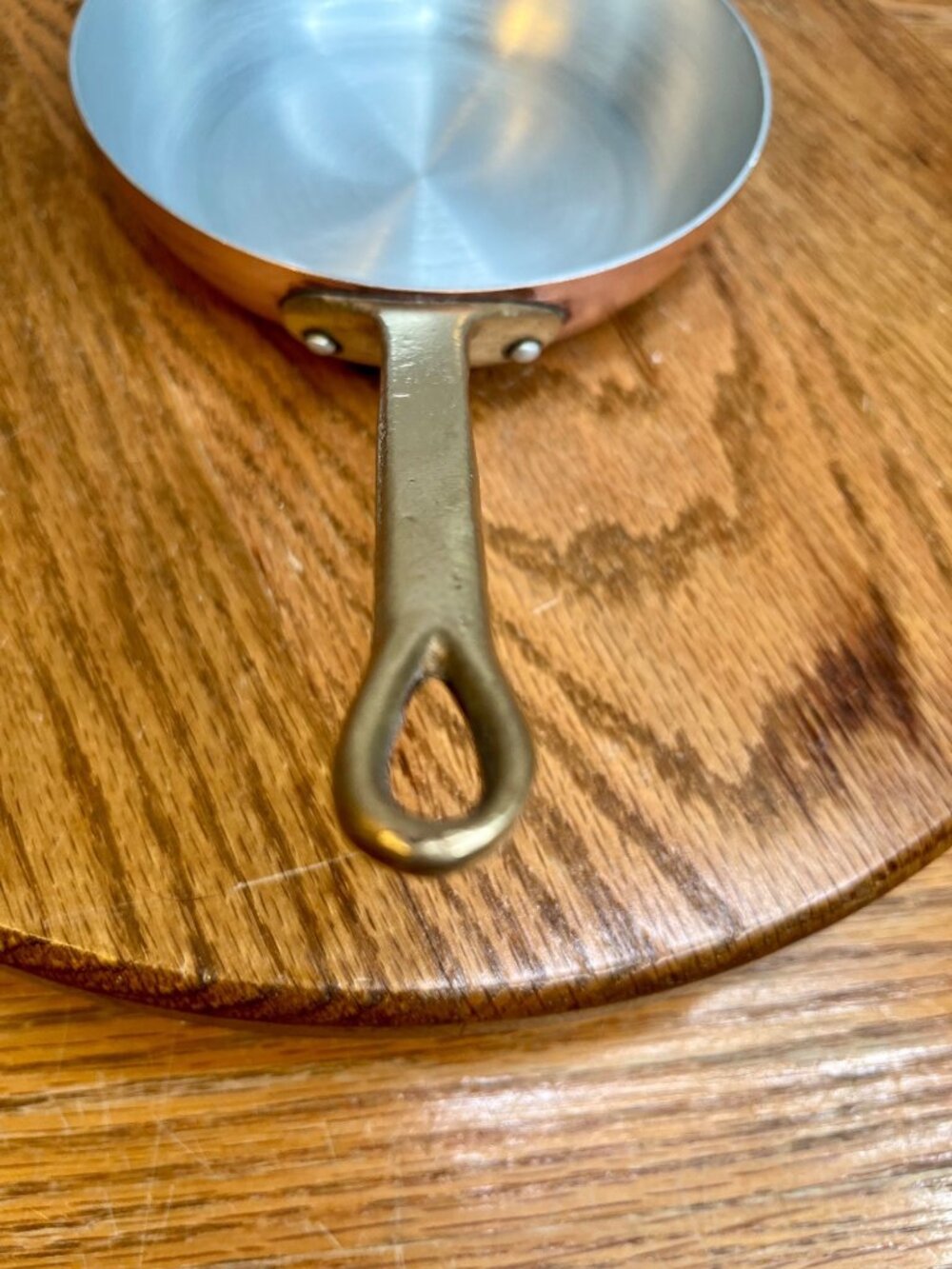Vintage Copper Frying Pan (9.5" diameter) With Brass Handle - Picture 5 of 14